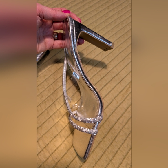 Billini Reva Silver Slip On Mule Women's Rhinestones Heels Size 7 Sparkly Shoes - Picture 10 of 16